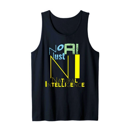 No-AI Design, Mind Power Bright & Vibrant Apparel No AI Just NI Natural Intelligence, Human Creativity AI-Free Tank Top