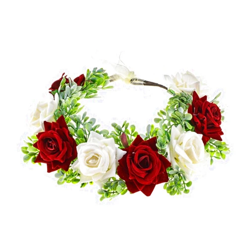 Daisyu Boho Flower Headband Hair Wreath Bridal Flower Crown Wedding Floral Crown Garland Halo (White/red)