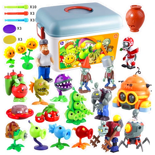 ROLOSO Plants and Zombies Toys Figures vs Peashooter Party Favors Birthday Decorations Supplies Plush Sets Playset Series 2 PVZ Kids Games Books Zomboss Gargantuar with Storage Box