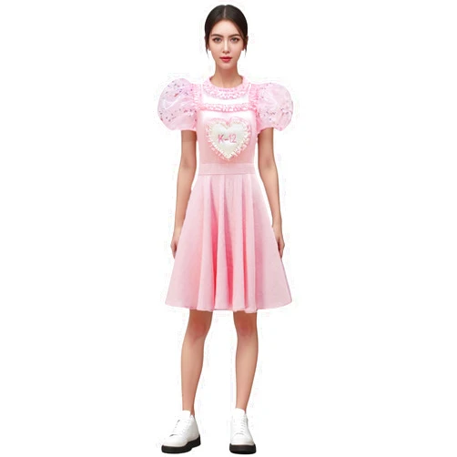 Goesoiz Women K12 Dress Melanie K-12 Costume Puff Sleeve Pink Dress with K12 Bracelets Accessories Outfits for Halloween
