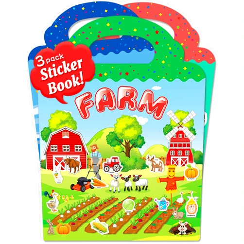 Benresive Reusable Sticker Book for Toddlers 2-4 Years, 3 Sets Travel Stickers for Kids, Waterproof Sticker Books for Toddlers 1-3, 115 Pcs Crafts Activities for Todddlers 1-3 2-4 3-5