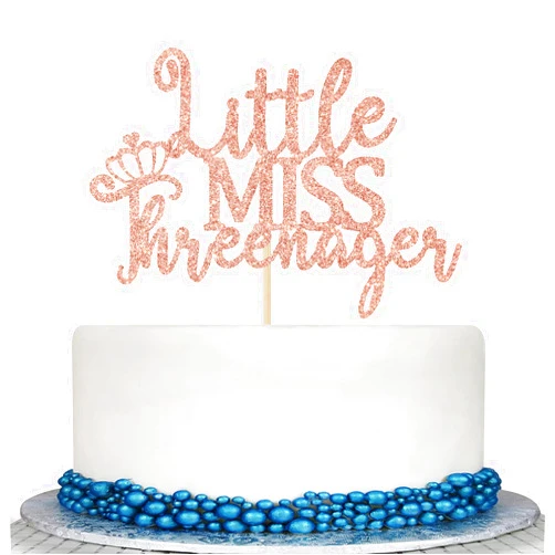 Colorfulparty Rose Gold Little Miss Threenager Cake Topper - Happy 3rd Birthday Cake Decor - Cheers to 3 Years, Girls 3rd Birthday Party Decoration Supplies