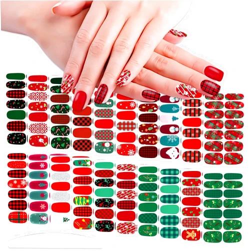 WOKOTO 20 Sheets Christmas Nail Polish Strips Full Nail Wraps for Women Girls Nail Art Stickers Gel Polish Strips Nail Design Stickers Full Nail Stickers for Nails Christmas Holiday Gel Nail Strips