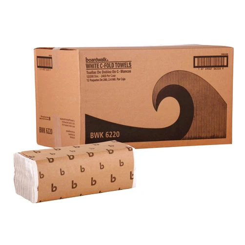 Boardwalk C-Fold Disposable Bathroom Paper Hand Towels, 1-Ply, 11.44 x 10, 200 Sheets/Pack, 12 Packs/Carton, White