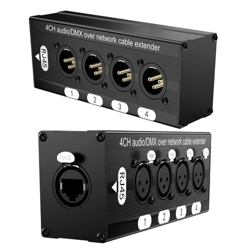 VANDESAIL XLR Snake, 4 Channel 3 Pin Multi Network XLR Cable Breakout, Male Female to RJ45 Ethercon for Stage Sound Lighting and Recording Studio with no Cable (1 Pair: 4 XLR Male + 4 XLR Female)