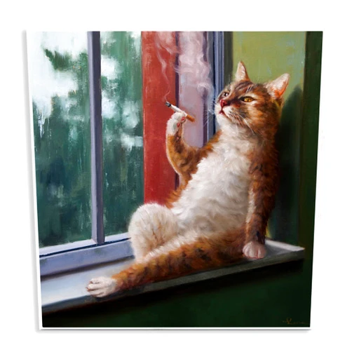 Stupell Industries House Cat Smoking Lounging in Window Pane, Designed by Lucia Heffernan Wall Plaque, 12x12, Brown