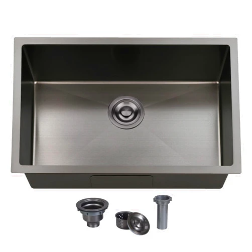 Ufaucet 28 Inch Black Undermount Kitchen Sink, 9 Inch Deep Stainless Steel Single Bowl Kitchen Sink, Modern 16 Gauge Dark Grey Nano Undermount Sink