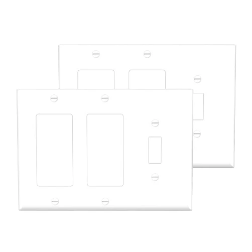 BESTTEN [2 Pack] BESTTEN 3-Gang Combination Wall Plate, 2-Decor/ 1-Toggle, Standard Size, Unbreakable Polycarbonate Outlet and Switch Cover, White