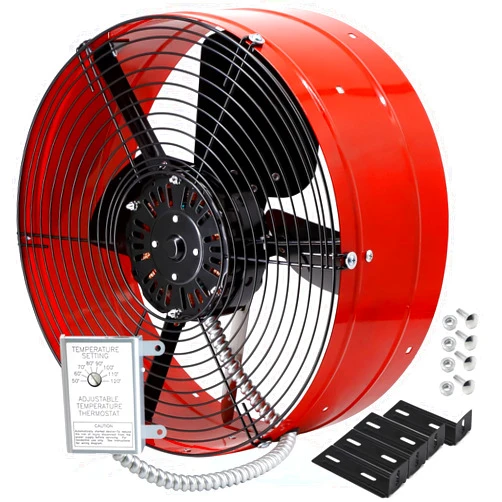 Hiorucet Upgraded 15 Inch Gable Vent Fan, 1300CFM 1850 SQF Low Noise Attic Exhaust Fan with Adjustable Thermostat, 14 Inch Blade and Permanently Lubricated Motor, 1075RPM Gable Mount Fan, Red