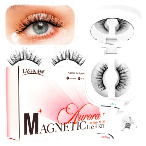 LASHVIEW Upgrade Magnetic Eyelashes with Applicator Reusable Soft Magnetic Eyelashes Natural Look No Glue Needed Magnetic Eyelashes Magnetic Lashes Kit Easy to Wear and Remove(A02)