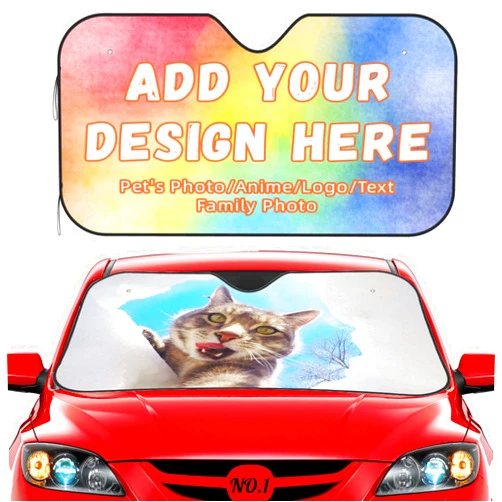 Jepony Custom Car Windshield Sun Shade Customize Cute Funny Photo Logo or Text Foldable Personalized Sun Visor for Car SUV Truck Small