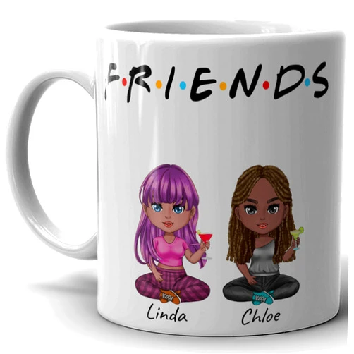 4GIFTSAKE Custom Besties Mug- Personalized Tea - Coffee Cup for Best Friends- Customizable with Name and Quote- Ideal for Women, Soul Sisters, Birthdays and Friendship Day- Double-Sided Ceramic Design