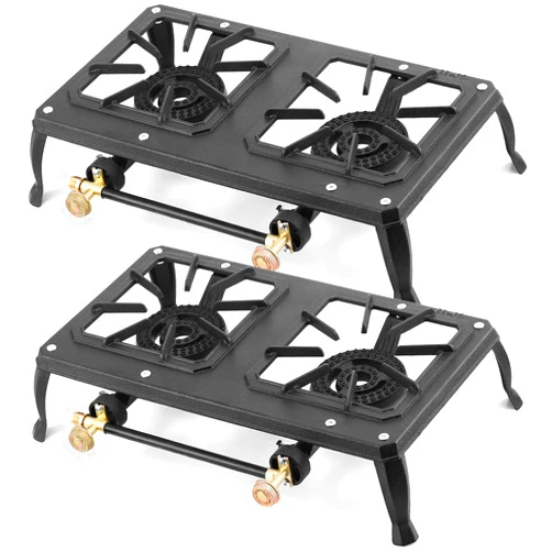 Blulu 2 Pcs Portable Camping Stove Cast Iron Double Burner Gas Stove Outdoor Propane Cooker Propane Gas Burner for Camping Barbecue Grilling Tailgating Hiking