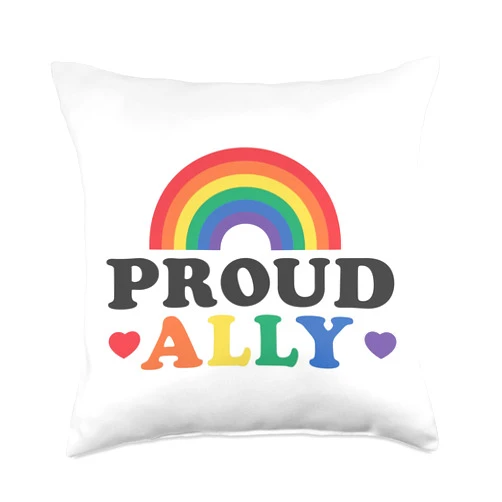Ally Hate Less Love More, Proud Rainbow, Pride LGBTQ Proud Ally, Love Wins, Hate Less, Equality Throw Pillow, 18x18, Multicolor