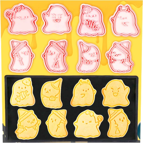 Lutoku 8 Piece Mini Halloween Cookie Cutters, 3d Ghost Raised Design Cookie Stamps, Cookie Cutter Set suitable for Frosting Decoration, Day of The Dead Decorations (Ghost-1)