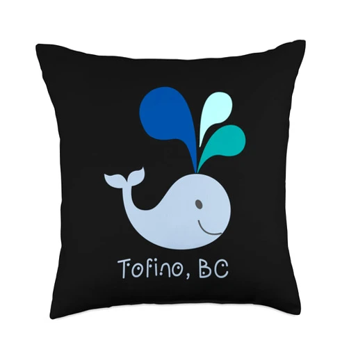 Proud Canadian Sailors & Ocean Lovers Tofino British Columbia Cute Whale Lover Cartoon Throw Pillow, 18x18, Multicolor