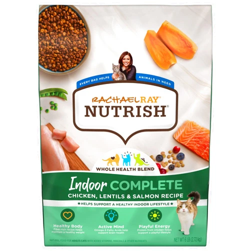 Nutrish Rachael Ray Nutrish Indoor Complete Premium Natural Dry Cat Food, Chicken with Lentils & Salmon Recipe, 6 Pounds (Packaging May Vary)