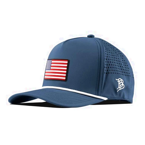 Branded Bills Old Glory PVC Curved 5 Panel Rope Hat, Fits 7-7 7/8, Adjustable Snapback
