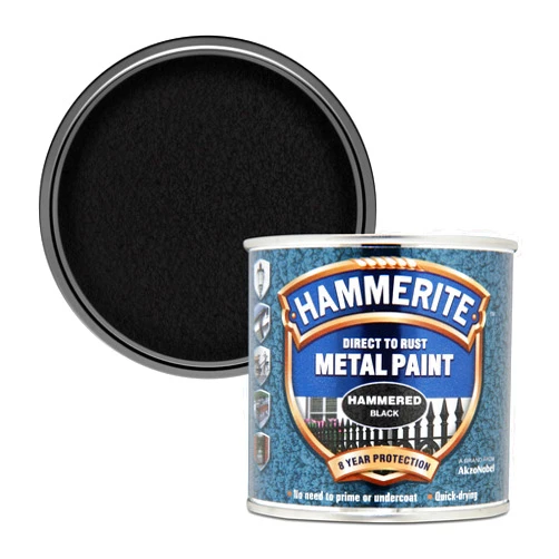 Hammerite 5084792 Direct to Rust Metal Paint - Hammered Black Finish 250ML
