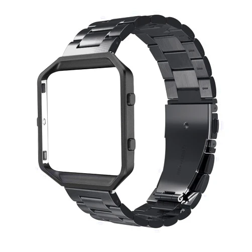 Simpeak Women Men Stainless Steel Metal Band Strap with Stailess Steel Frame Compatible with Fitbit Blaze, Match Link Removal Tool, Black