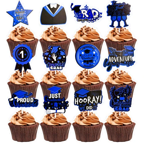 VCGUDOE 24PCS Class of 2024 Graduation Cupcake Toppers Party Decorations 2024 Congrats Grad Graduation Cupcake Toppers 2024 Gold Graduation Decorations