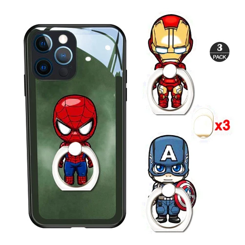 ZOSTLAND 3PCS Super Hero Phone Ring,Universal 360°Adjustable Phone Case Finger Grip Stand Holder Desk Stent Mount Hook Compatible with iPhone15 14 13 12 11 Pro MAX Plus iPad (Iron Captain Spider)