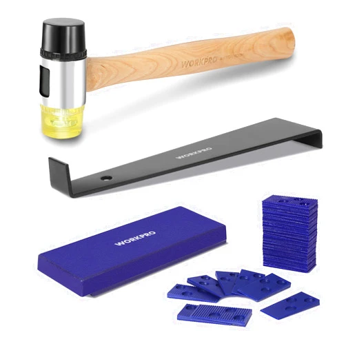 WORKPRO Laminate Wood Flooring Installation Kit with Reinforced Double-Faced Mallet, Heavy Duty Pull Bar, Tapping Block and 30-Piece Spacers Included,Multicolor