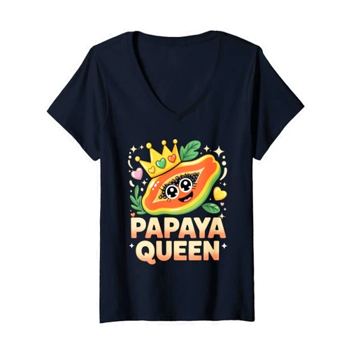 Papaya Fruit Womens Papaya Queen Cute Tropical Fruit Crown V-Neck T-Shirt