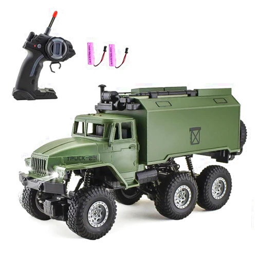 GoolRC RC Military Truck, 1:16 Scale 6WD Remote Control Car, Off-Road RC Crawler, RC Army Cars with LED Light and 2 Batteries, All Terrain RC Military Transport Truck for Adults