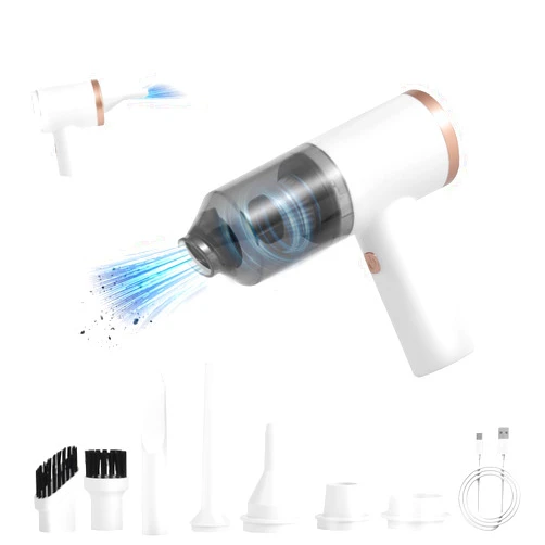 Zishen Handheld Car Vacuum Cleaner, 10,000Pa Air Duster, Car Vacuum Cleaner with LED Lights and Multi-Nozzle, Portable Vacuum Cleaner for Car, Office, Pet and Home Cleaning (White)