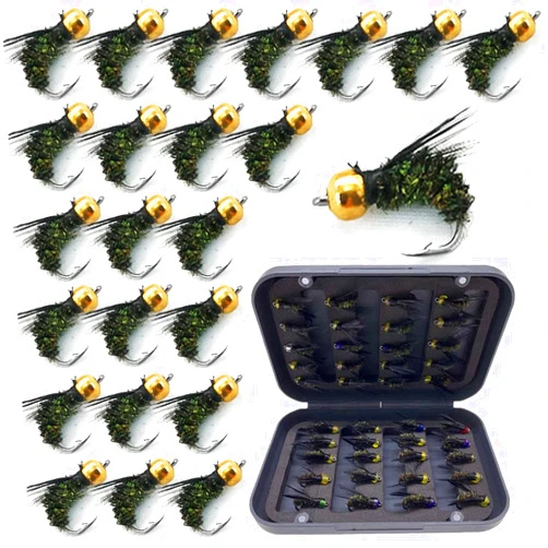 Qievcrme 24Pcs Fly Fishing Flies Trout Lures Fishing Tackle Fly Fishing Flies with Boxed Trout Bass Artificial Fish Bait