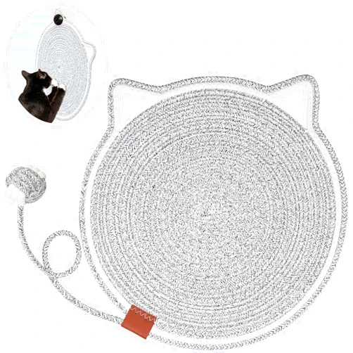 Letalong Cat Scratcher Mat, Natural Cotton Rope Cat Scratch Pad, 15.7'' Round Horizontal Floor Cat Scratching Pads for Indoor Cats, Cat Furniture Protector for Wall, Couch, Carpets, Sofas