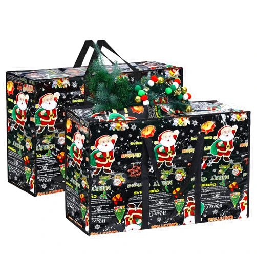 Yeshone 2 Pcs Christmas Ornament Storage Bags Christmas Tree Storage Bags 27 x 20 Inch Christmas Ornaments Storage Bag Xmas Heavy Duty Containers for Xmas Trees Ornaments Baubles(Black,Santa Claus Style)