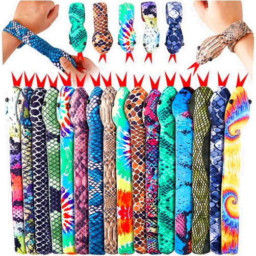 Deekin 48 Pieces Slap Bracelet Snake Snap Bracelets Animal Bracelets Fuzzy Snap Bracelets Kids Twist Animal Bracelet Kids' Play Bracelets Slap on Bracelet for Snake Reptile Party Favors (Classic Style)