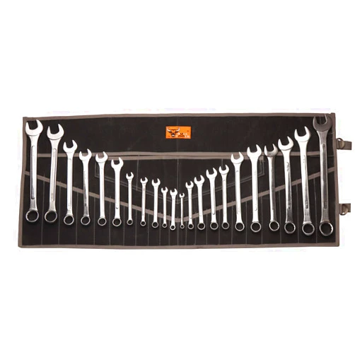 BULL TOOLS 26 Pocket Wrench Roll Up Pouch Metric & Standard Wrench Set Organizer & Roll-Up Pouch Tool Bag Hand Made of 100% Cotton Waxed Canvas - Dyed Coal Black