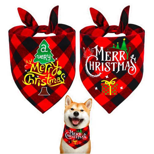 CUKEYOUZ 2 Packs Christmas Dog Bandanas,Dog Christmas Scarf Triangle Merry Christmas Printing Pet Holiday Accessories Decoration for Medium Large Dogs (K003) (Merry Christmas Set 1)