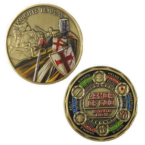 DFFDFF Knights Templar Put on The Whole Armor of God Challenge Coin Prayer Ephesians 6:13-17 Commemorative Coin - Antique Bronze