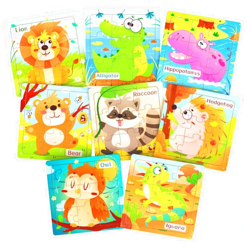 Zeoddler Wooden Puzzles for Toddlers, 8 PACK Animal Jigsaw Puzzles for Kids3-5, 9 Pieces Preschool Learning Activities, Learning & Educational Toys, Gift for Boys, Girls