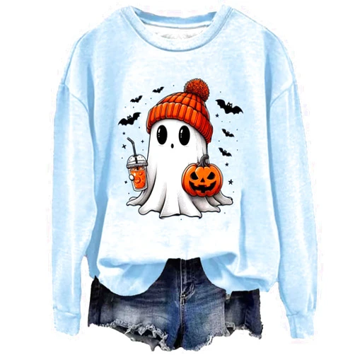 Generic Halloween Ghost sweatshirtS Funny Pumpkin Head Ghost Bat Print Party Shirt Fall Pullover Tops Crewneck hoodies