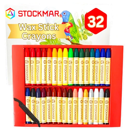 STOCKMAR Natural Beeswax Crayons – Set of 32 Artist-Grade Stick Crayons with Scraper, Non-Toxic Drawing Media for Art Projects, Crafting, Creative Illustration, In a Sliding Box