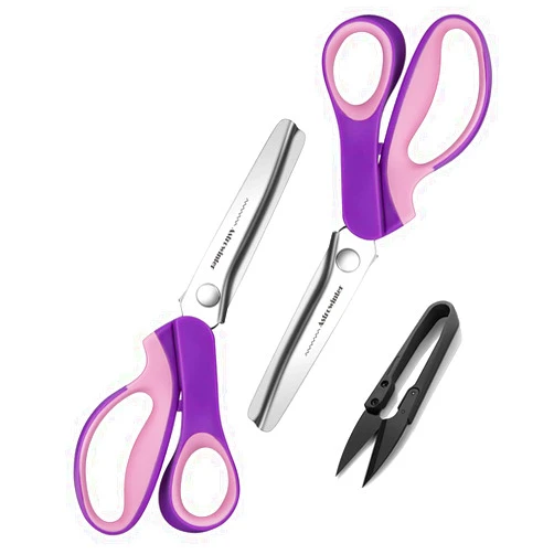 Astrowinter Pinking Shears Set (Pack of 2 PCS, Serrated & Scalloped edges) By Astrowinter - Zig-zag Scissor for Fabric Leather & Paper - Pinking Dressmaking Sewing Scissors AW-002-G