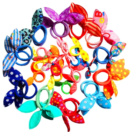 Himeeu 30 PCS Girls Rabbit Ear Hair Ties for Toddlers 20 PCS Mini Cotton Hair Bands Women No Snagged Ponytail Holders Color Randomly
