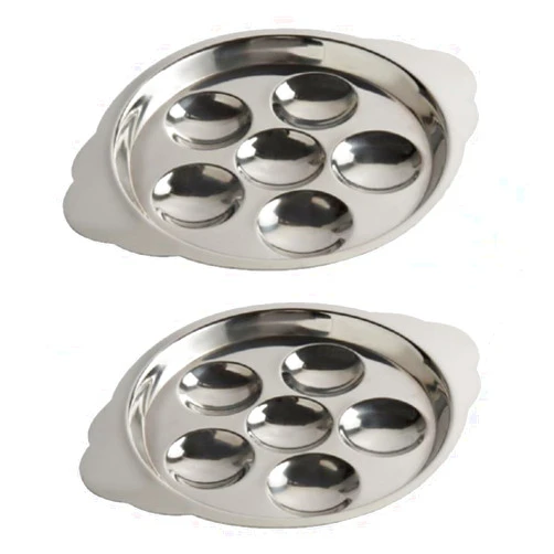 TrueCraftware- 6 Compartment Holes Stainless Steel Snail/Escargot Tray Set of 2- Seafood Snail Dish Escargot Dish Server for Home Kitchen Restaurant Hotel BBQ