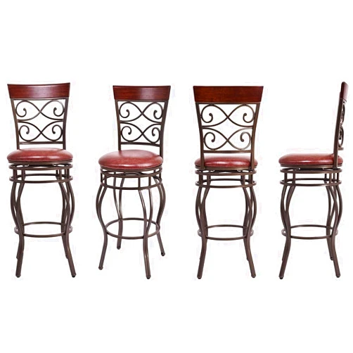 Safeplus 30 Inches Tall Metal Bar Stools Set of 4, 360 Degree Swivel Retro Bar Chair with Leather Padded Seat and Back for Bistro Dining Kitchen Room Pub Vintage Chairs