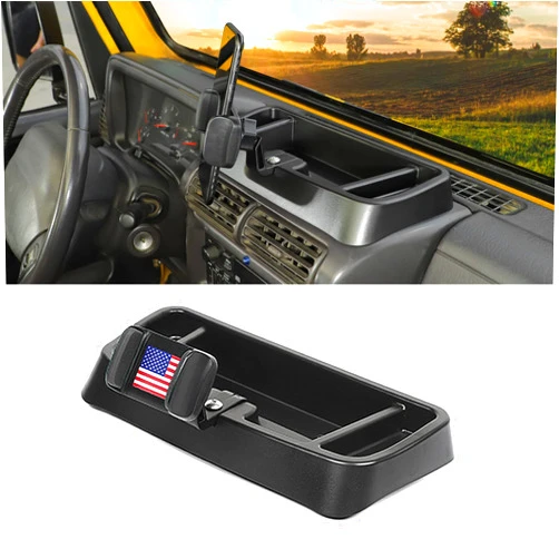 Hoolcar Dash Mount Cell Phone Holder Center Console Dash Tray Dashboard Storage Box Organizer for 1997-2006 Jeep Wrangler TJ, American Flag