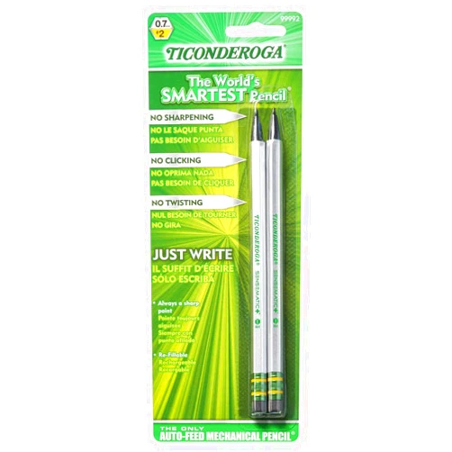 Ticonderoga Sensematic Mechanical Pencil, 0.7mm Lead, Silver, 2 Count