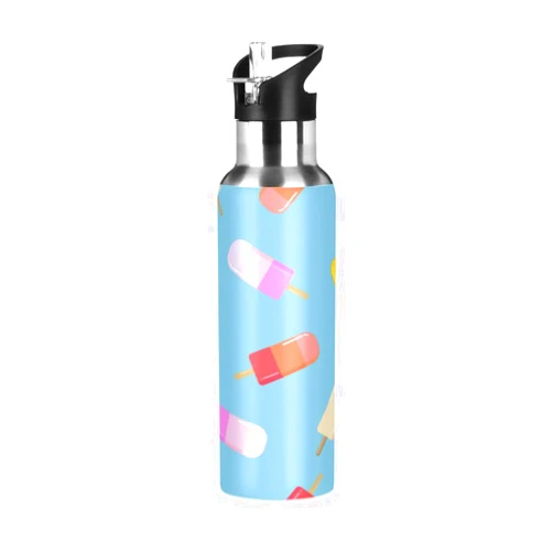 Kcldeci Sports Water Bottle Bright Blue Ice Creams 20 Oz Vacuum Insulated Stainless Steel Water Bottle with Straw Thermo Mug, Metal Canteen