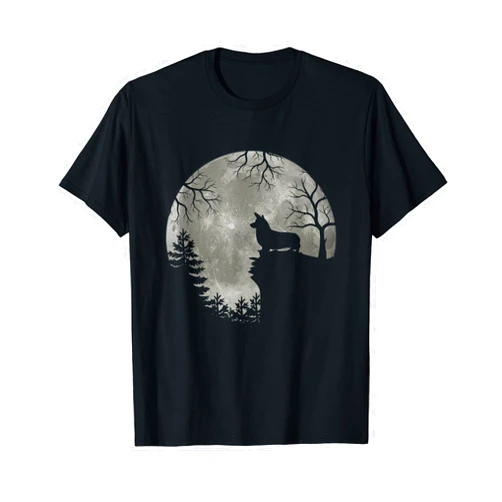 Corgi Dog Moon Howl in Forest Halloween Costume T-Shirt T-Shirt