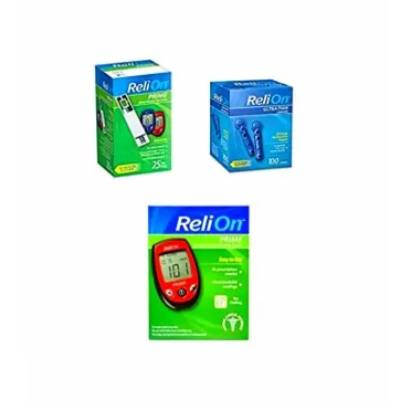 Reli On ReliOn Prime Blood Glucose Monitoring System | ReliOn 30G Ultra-Thin Lancets, 100-ct | ReliOn Prime Blood Glucose Test Strips, 25-ct | Bundled Set