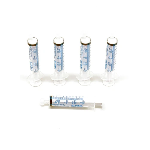Easy Glide 10ML UltraFlo Oral Syringe with Cap - Eccentric Tip - 2 Teaspoon - 10cc O-Ring Plunger Rod - QTY 5